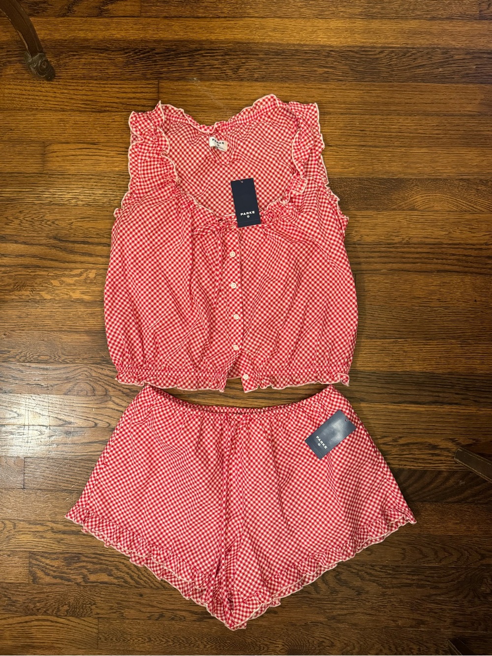 Target x PARKE red gingham check shorts and tank outfit
